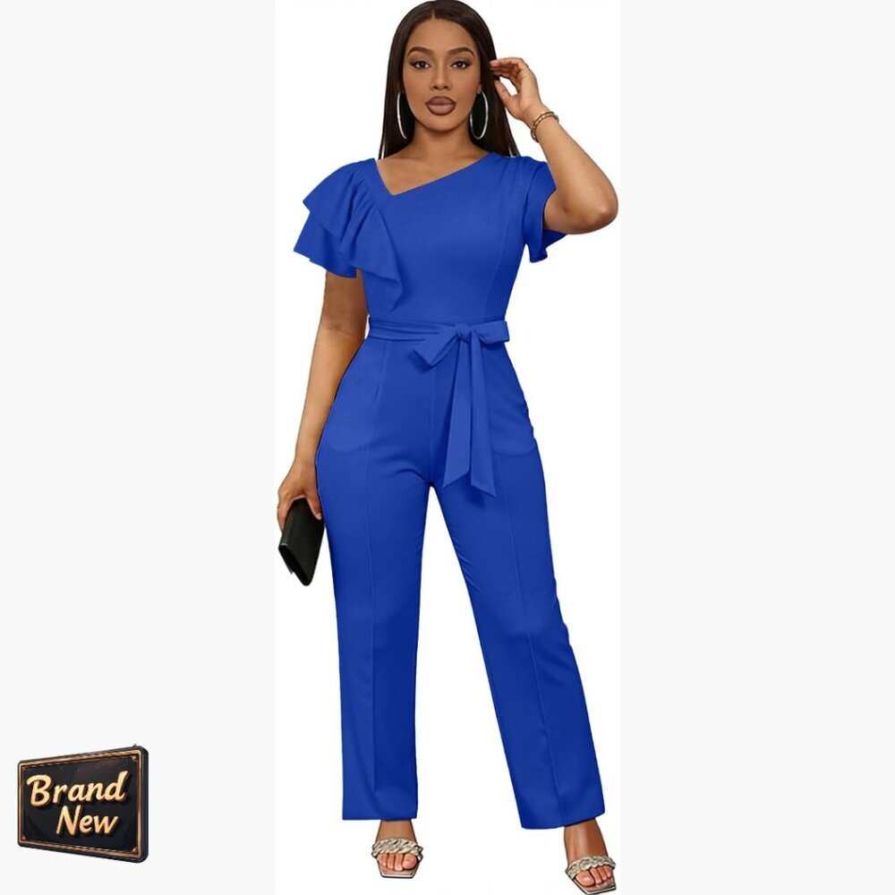 Women's Formal Jumpsuit Short Sleeve V-Neck Ruffle Peplum Zipper Xx-Large